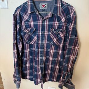 Flag & Anthem Blue and Red Plaid Button-Up Shirt, Pearl snap western size xl